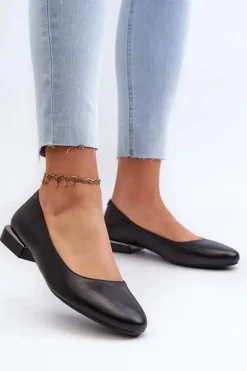 Damskie Buty Sergio Leone Baleriny Damskie Z Eko Skóry Na Niskim Obcasie Czarne Sergio Leone PB202