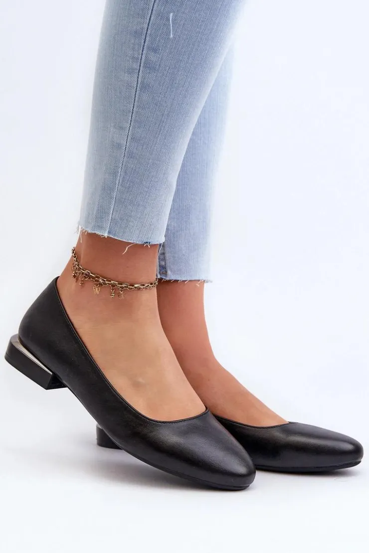 Damskie Buty Sergio Leone Baleriny Damskie Z Eko Skóry Na Niskim Obcasie Czarne Sergio Leone PB202