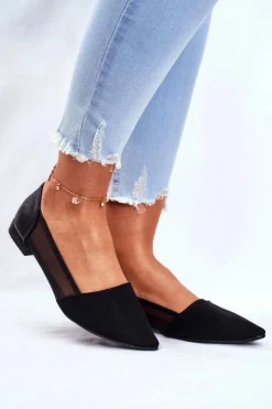 Sale Evento Baleriny Damskie Z Siateczką Zamsz Czarne Fibe