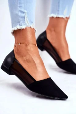 Sale Evento Baleriny Damskie Z Siateczką Zamsz Czarne Fibe