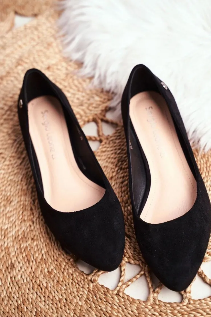 Buty Sergio Leone Baleriny Klasyczne*Baleriny Damskie Zamszowe Sergio Leone BL611 Czarne Nemsis