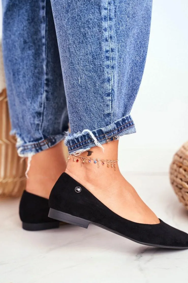 Buty Sergio Leone Baleriny Klasyczne*Baleriny Damskie Zamszowe Sergio Leone BL611 Czarne Nemsis