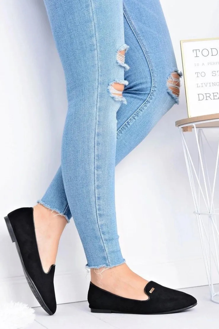 Damskie Boto Baleriny Damskie Zamszowe Czarne Neala