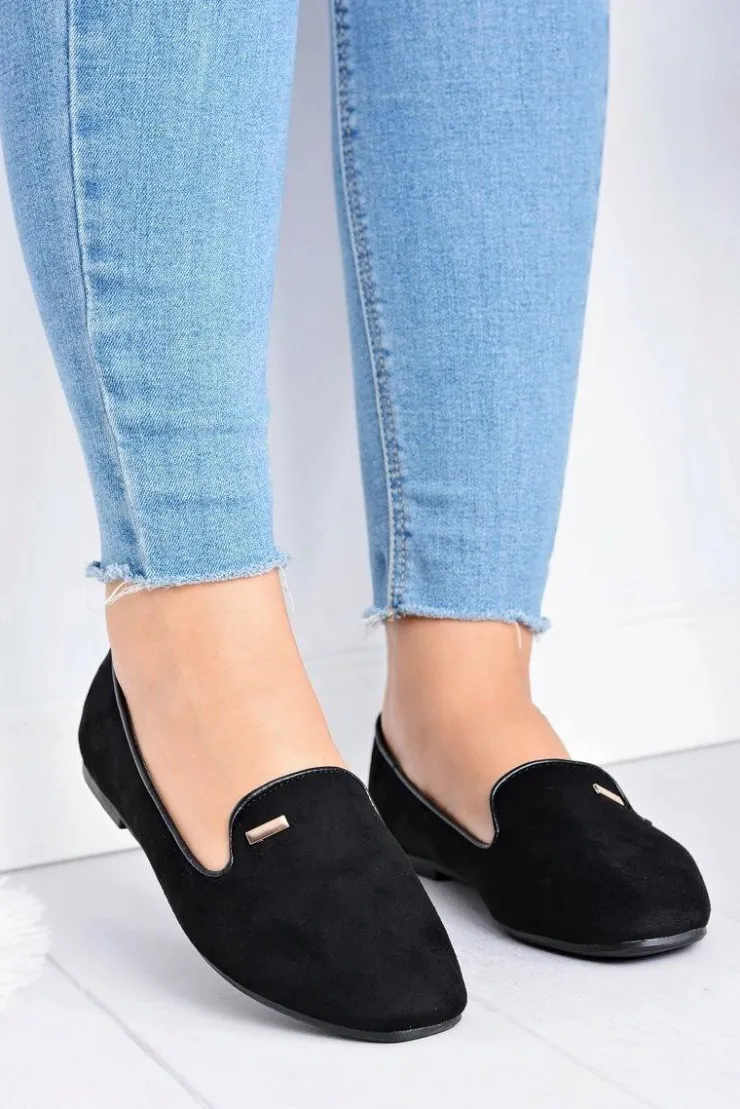 Damskie Boto Baleriny Damskie Zamszowe Czarne Neala