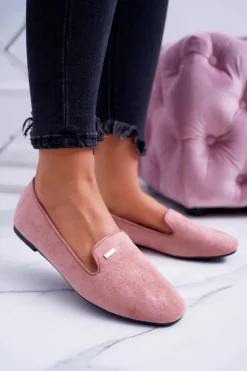 Boto Baleriny Klasyczne*Baleriny Damskie Zamszowe Pudrowy Róż Neala