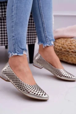 Damskie Boto Baleriny Damskie Złote Skórzane Exquisite 1107/1