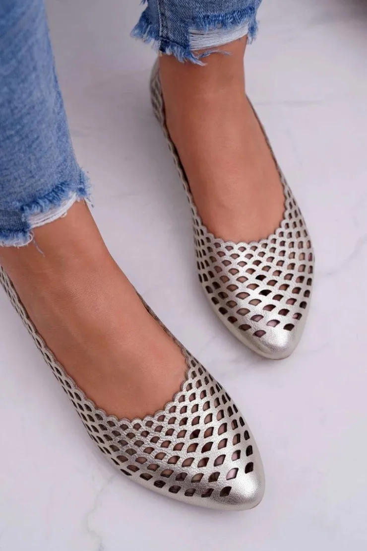 Damskie Boto Baleriny Damskie Złote Skórzane Exquisite 1107/1