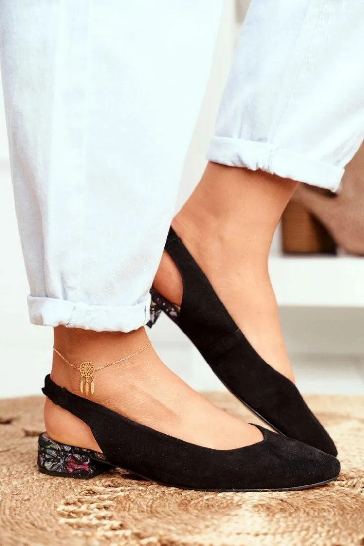 Maciejka Czółenka Zamszowe|Baleriny Skórzane*Baleriny Na Obcasie Czarne 04482-01