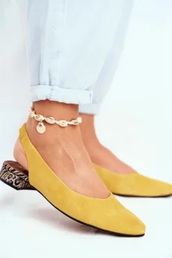 Damskie Maciejka Baleriny Na Obcasie Żółte 04482-07