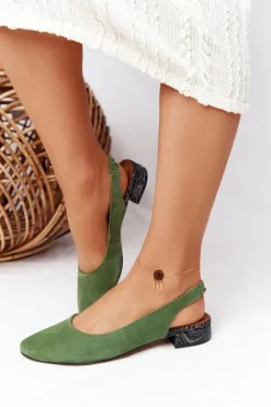 Damskie Maciejka Baleriny Na Obcasie Zielone 04482-09