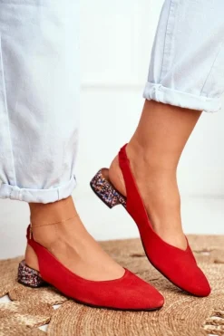 Discount Maciejka Baleriny Na Obcasie Czerwone 04482-08