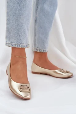 Boto Baleriny Na Płaskiej Podeszwie Z Ozdobą Złote Ainoria Złoty