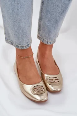 Boto Baleriny Na Płaskiej Podeszwie Z Ozdobą Złote Ainoria Złoty