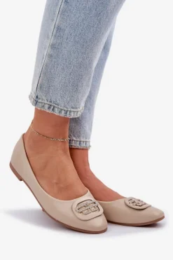Boto Baleriny Skórzane|Baleriny Klasyczne*Baleriny Na Płaskiej Podeszwie Z Ozdobą Beżowe Ainoria Beżowy
