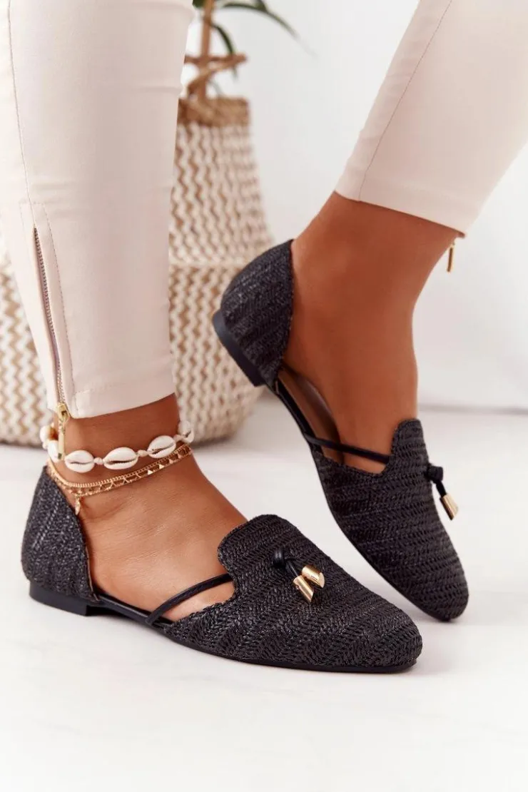 New Boto Baleriny W Szpic Z Plecionką Lu Boo Czarne