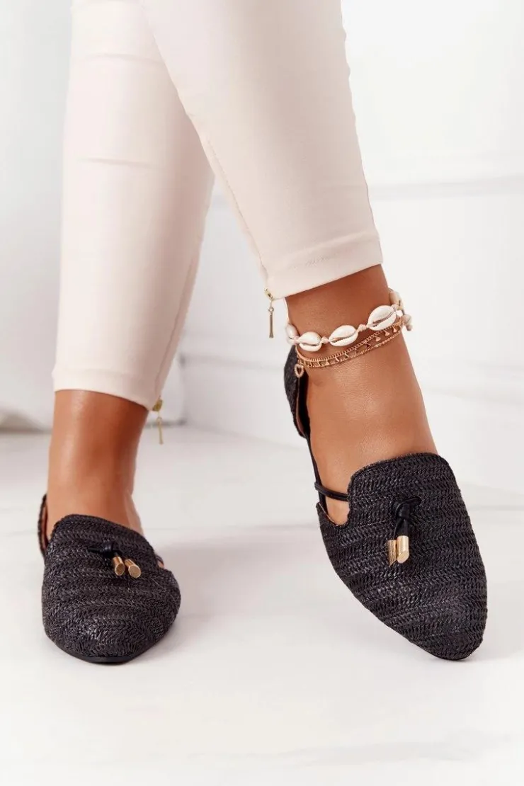 New Boto Baleriny W Szpic Z Plecionką Lu Boo Czarne