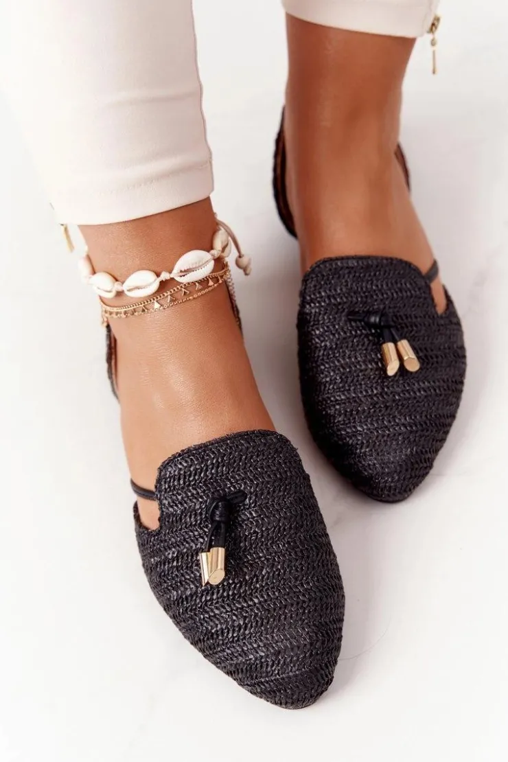 New Boto Baleriny W Szpic Z Plecionką Lu Boo Czarne