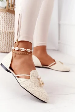 Boto Baleriny Klasyczne*Baleriny W Szpic Z Plecionką Lu Boo Beżowe