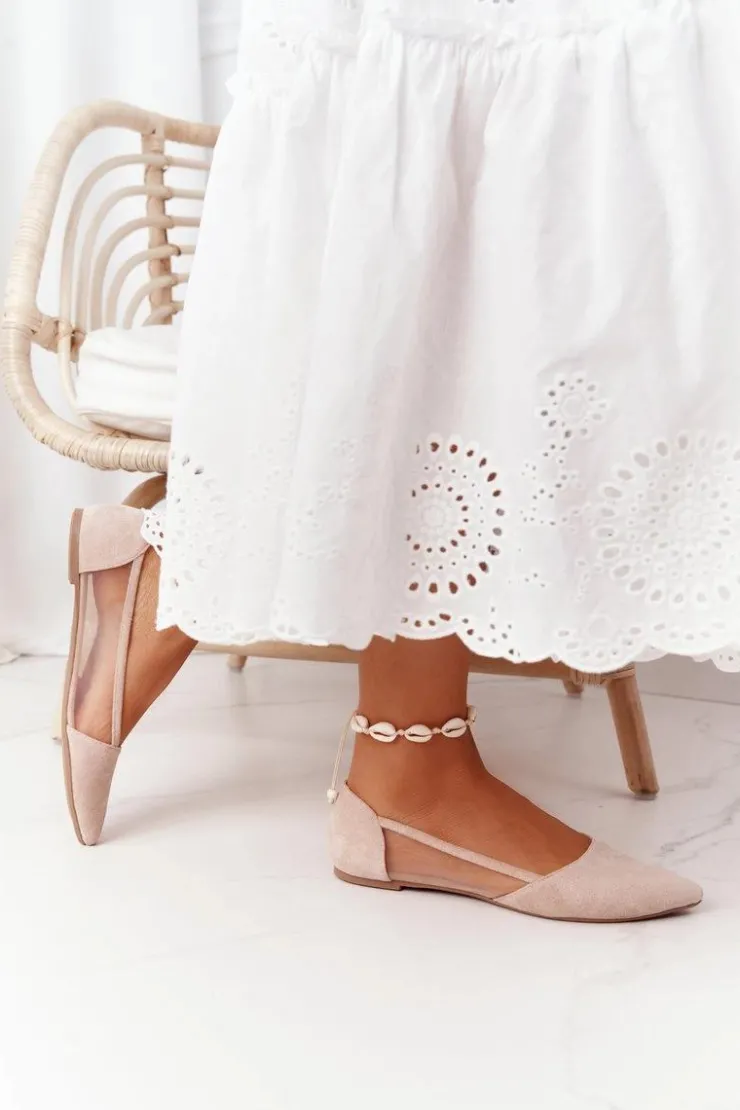 Damskie Evento Baleriny W Szpic Z Siateczką Beżowe Melania