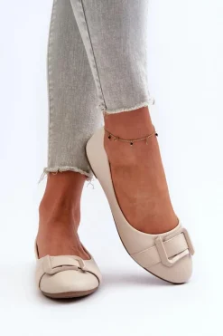 Boto Baleriny Skórzane|Baleriny Klasyczne*Baleriny Z Paskiem I Ozdobą Eko Skórzane Jasnobeżowe Cadwenla