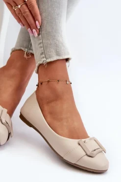 Boto Baleriny Skórzane|Baleriny Klasyczne*Baleriny Z Paskiem I Ozdobą Eko Skórzane Jasnobeżowe Cadwenla
