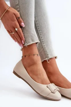 Boto Baleriny Skórzane|Baleriny Klasyczne*Baleriny Z Paskiem I Ozdobą Eko Skórzane Jasnobeżowe Cadwenla