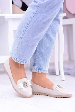 Online Boto Beżowe Damskie Baleriny Lordsy Cyrkonie Rumi