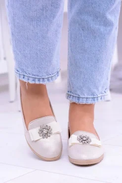 Online Boto Beżowe Damskie Baleriny Lordsy Cyrkonie Rumi