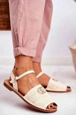 Boto Sandały Płaskie*Beżowe Damskie Płaskie Sandałki Lu Boo Plecione Felicia