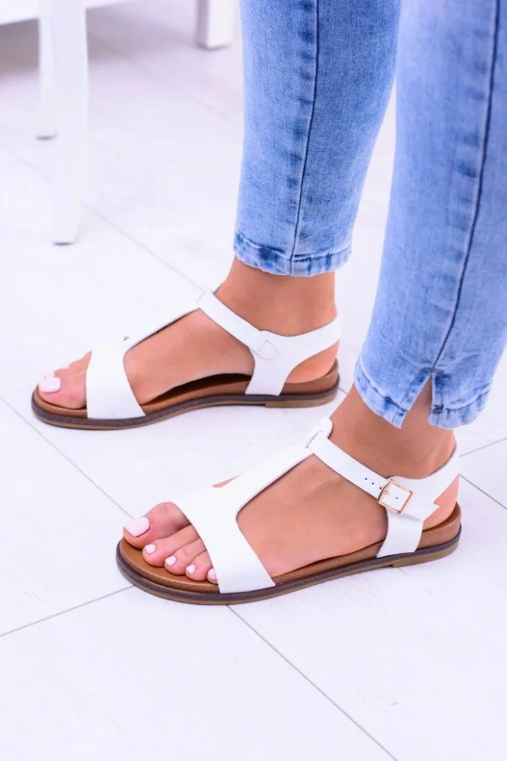 Damskie Boto Białe Damskie Płaskie Sandałki Sunnyside