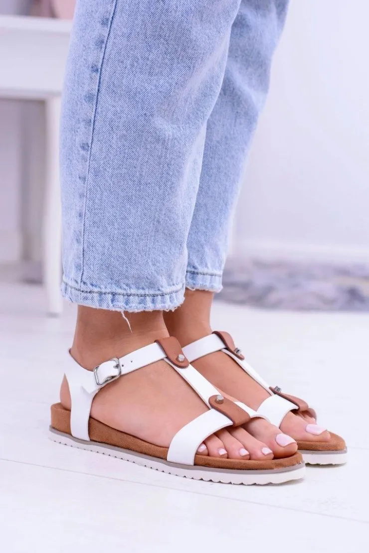 Damskie Boto Białe Wygodne Sandały Damskie Płaskie Dubi