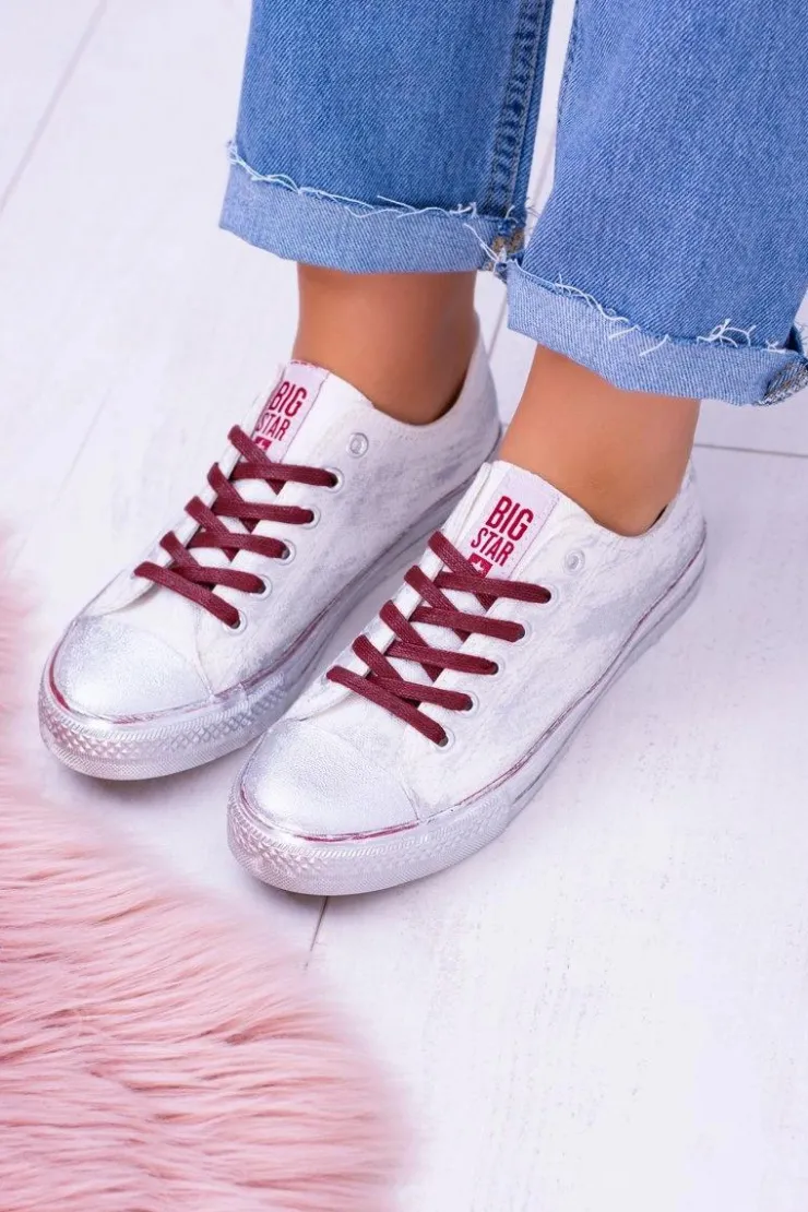 Damskie Big Star Shoes Big Star Białe Posrebrzane Tenisówki Trampki BB274014