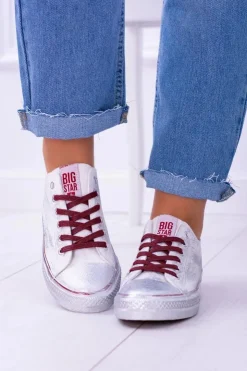 Damskie Big Star Shoes Big Star Białe Posrebrzane Tenisówki Trampki BB274014
