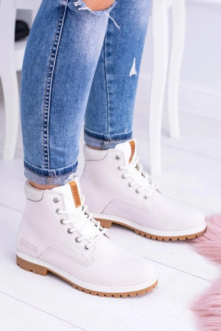 Big Star Shoes Damskie Trapery|Botki Sznurowane*Big Star Botki Damskie Białe Timberki Traperki Timon