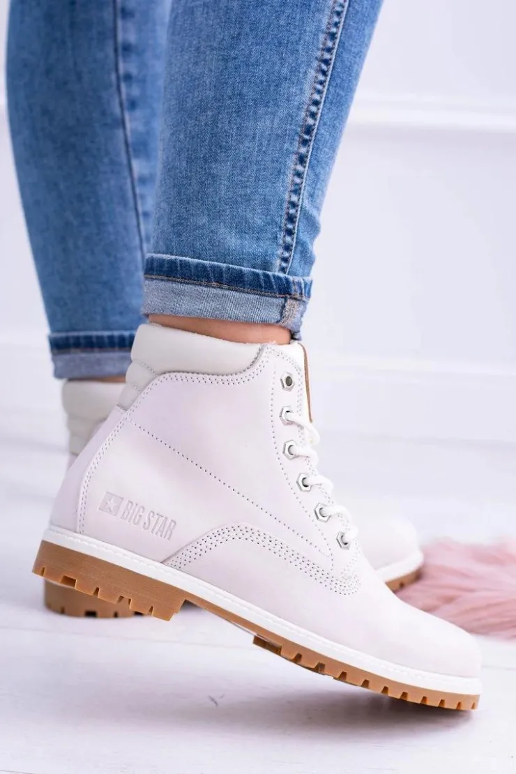 Big Star Shoes Damskie Trapery|Botki Sznurowane*Big Star Botki Damskie Białe Timberki Traperki Timon