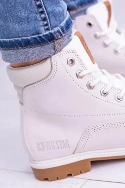 Big Star Shoes Damskie Trapery|Botki Sznurowane*Big Star Botki Damskie Białe Timberki Traperki Timon