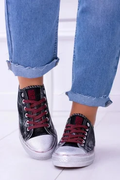Big Star Shoes Trampki Damskie Big Star|Trampki Damskie Niskie*Big Star Czarne Posrebrzane Tenisówki Trampki BB274013