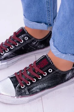 Big Star Shoes Trampki Damskie Big Star|Trampki Damskie Niskie*Big Star Czarne Posrebrzane Tenisówki Trampki BB274013