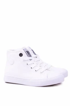 Damskie Big Star Shoes Big Star Dziecięce Wysokie Białe Trampki Sneakersy BB374141