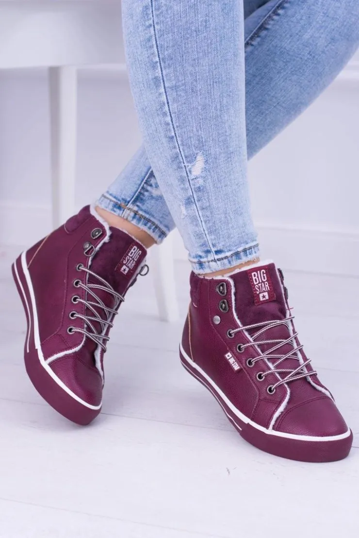 Big Star Shoes Trampki Damskie Big Star|Big Star*Big Star Ocieplane Bordowe Damskie Tenisówki BB274007