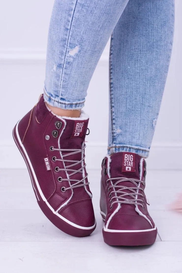 Big Star Shoes Trampki Damskie Big Star|Big Star*Big Star Ocieplane Bordowe Damskie Tenisówki BB274007