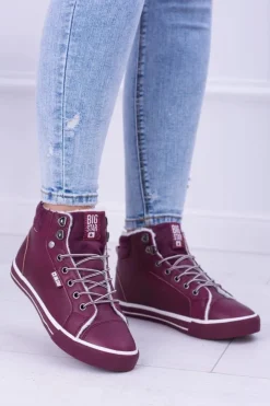 Big Star Shoes Trampki Damskie Big Star|Big Star*Big Star Ocieplane Bordowe Damskie Tenisówki BB274007
