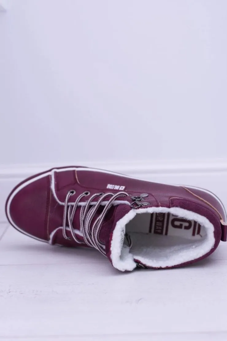 Big Star Shoes Trampki Damskie Big Star|Big Star*Big Star Ocieplane Bordowe Damskie Tenisówki BB274007