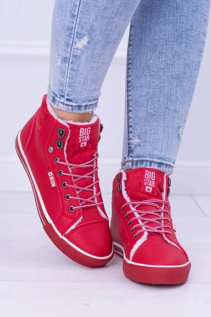 Outlet Big Star Shoes Big Star Ocieplane Czerwone Damskie Tenisówki BB274003