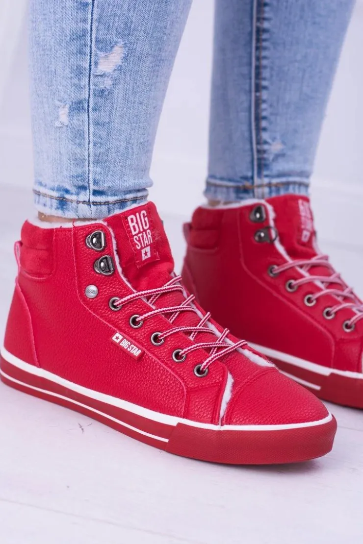 Outlet Big Star Shoes Big Star Ocieplane Czerwone Damskie Tenisówki BB274003