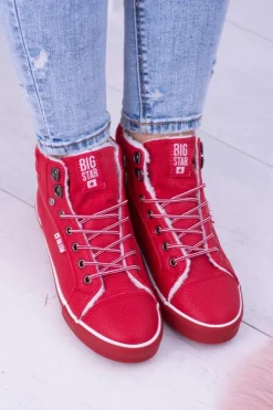 Outlet Big Star Shoes Big Star Ocieplane Czerwone Damskie Tenisówki BB274003