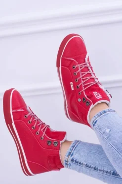 Outlet Big Star Shoes Big Star Ocieplane Czerwone Damskie Tenisówki BB274003