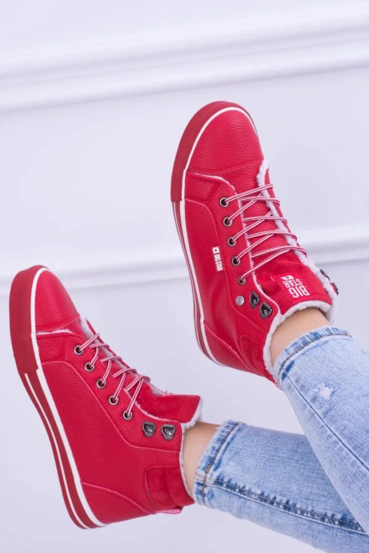 Outlet Big Star Shoes Big Star Ocieplane Czerwone Damskie Tenisówki BB274003