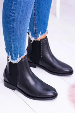 Damskie Big Star Shoes BIG STAR Skórzane Botki Sztyblety Czarne BB274611