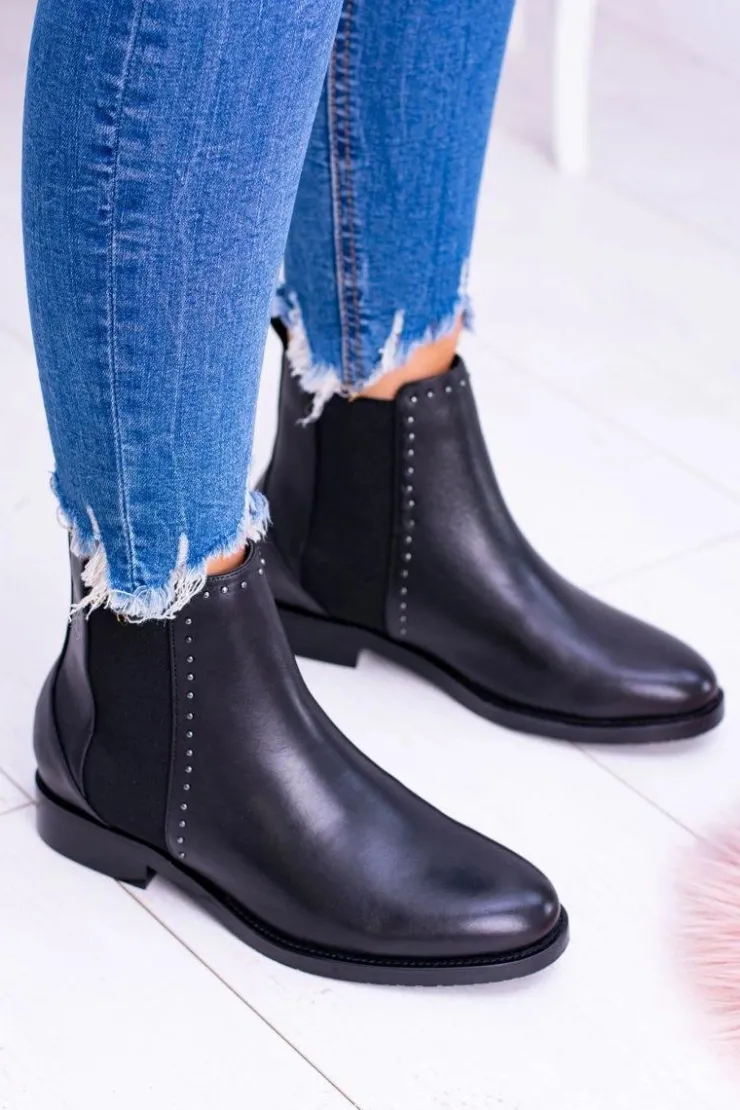 Damskie Big Star Shoes BIG STAR Skórzane Botki Sztyblety Czarne BB274611